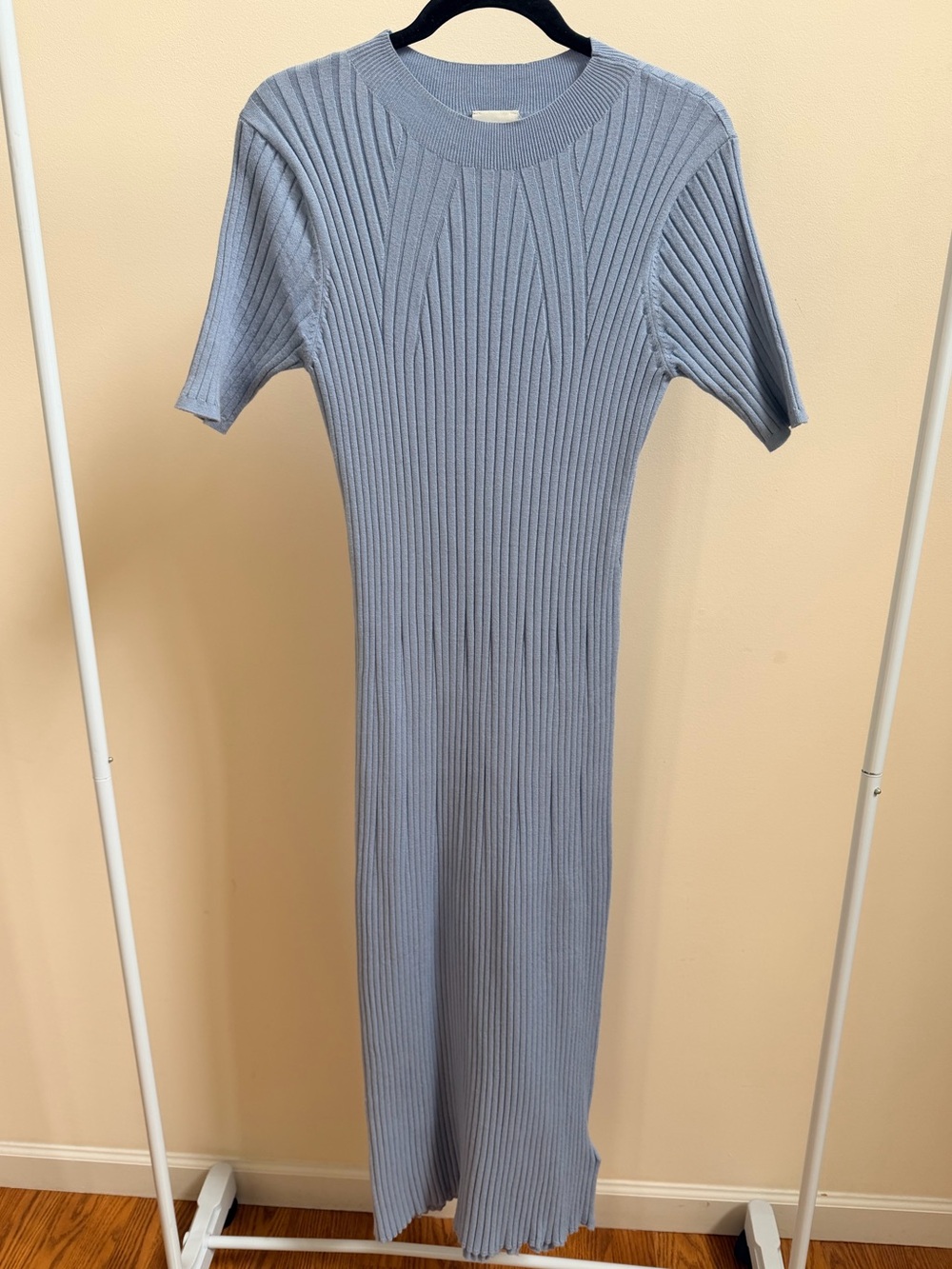 Varley Maeve Rib Knit Midi Dress Ashley Blue mock-neck Sz M - Picture 2 of 7
